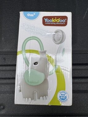 Yookidoo Elephant Baby Bath Shower Head Water Pump Trunk Spout Rinser Grey Green